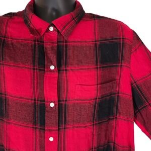 NEW GAP Flannel Shirt The Easy Shirt Red Black Plaid Long Sleeve Mens‎ XL